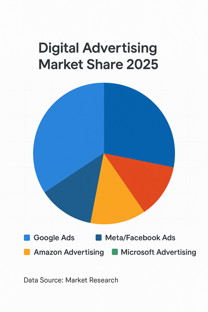 Are Google ads worth it 2025 market share comparison showing Google's dominance in digital advertising