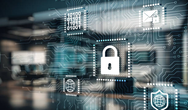 Data security concept with digital locks and encryption symbols protecting customer information